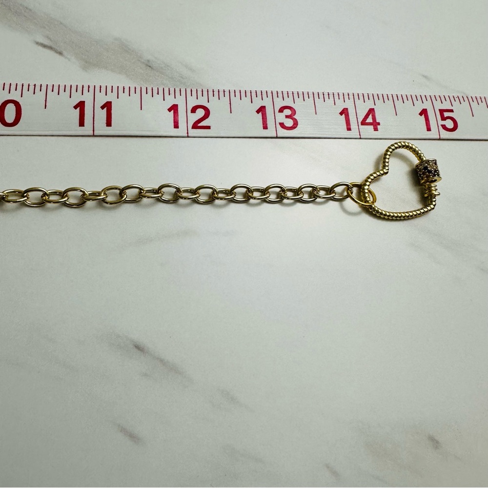 Handmade Gold-Tone Chain Choker with Pavé Heart Carabiner Clasp - Picture 8 of 13
